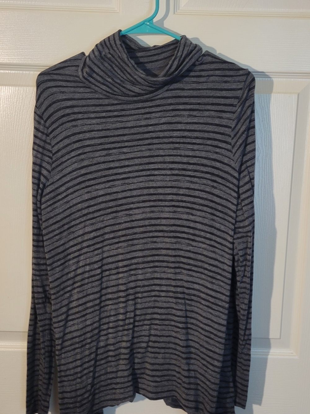 Striped Gray & Black Cowl Neck Turtleneck Sweater